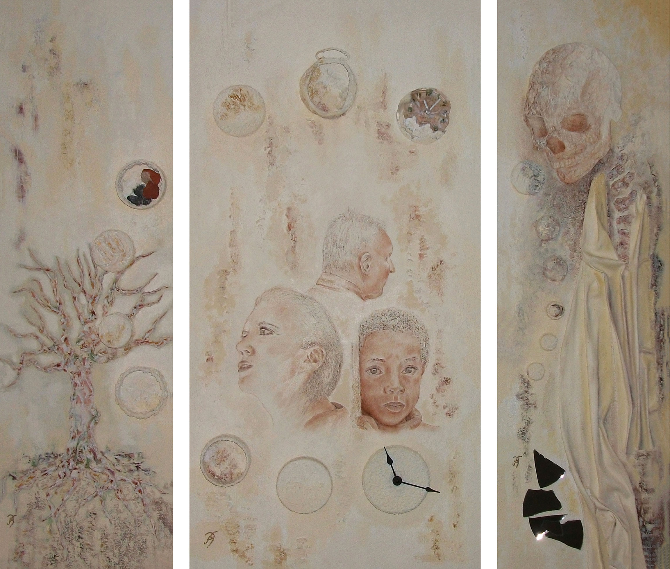 Zeitenlauf Leben Tod Auferstehung Düsseldorf 2016 2017 <br> 2x 30cm x 100cm 1x50cm x 100cm